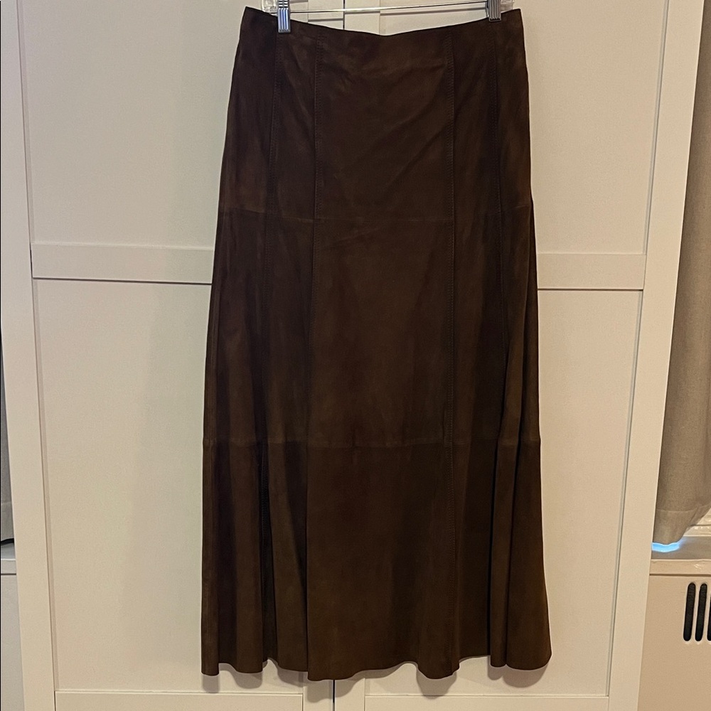 Brown Suede A-Line Maxi Skirt